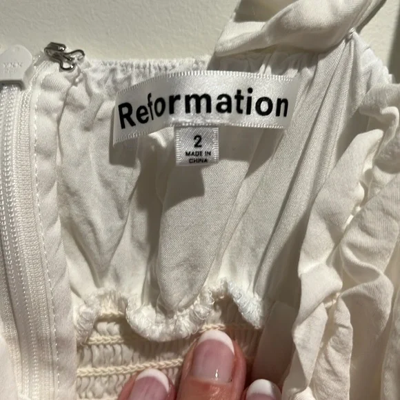 Reformation White Sleeveless Ruffled Bust Midi Dress - Picture 6 of 7